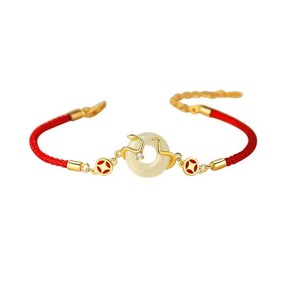 Real Jade Bracelet with Hetian Jade, 925 Silver, Snake, This Animal Year, Safety Disc, Coin | STAR8S