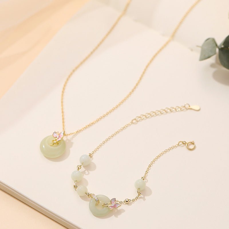real jade necklace - 925 silver hetian orchid safety button | star8s