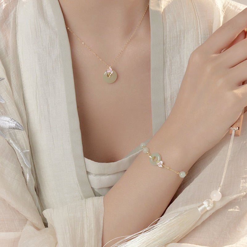 real jade necklace - 925 silver hetian orchid safety button | star8s