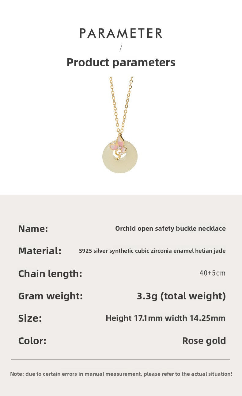 Real Jade Necklace - 925 Silver Hetian Orchid Safety Button | STAR8S