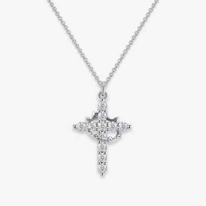 Elegant Crown Cross Pendant Necklace Silver Plated Brass Dainty CZ Faith Jewelry for Daily Wear Special Occasion Gift