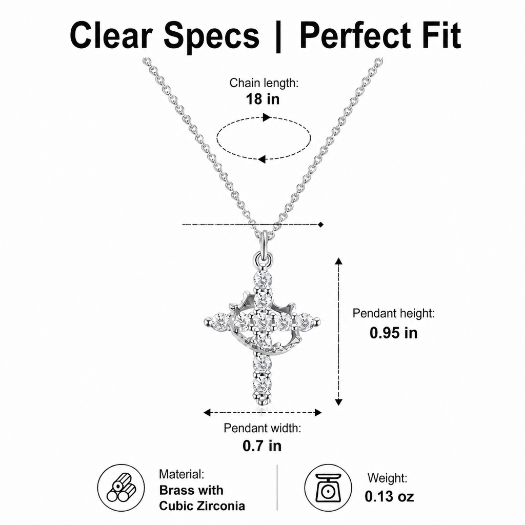 elegant crown cross pendant necklace silver plated brass dainty cz faith jewelry for daily wear special occasion gift
