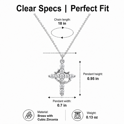 Elegant Crown Cross Pendant Necklace Silver Plated Brass Dainty CZ Faith Jewelry for Daily Wear Special Occasion Gift