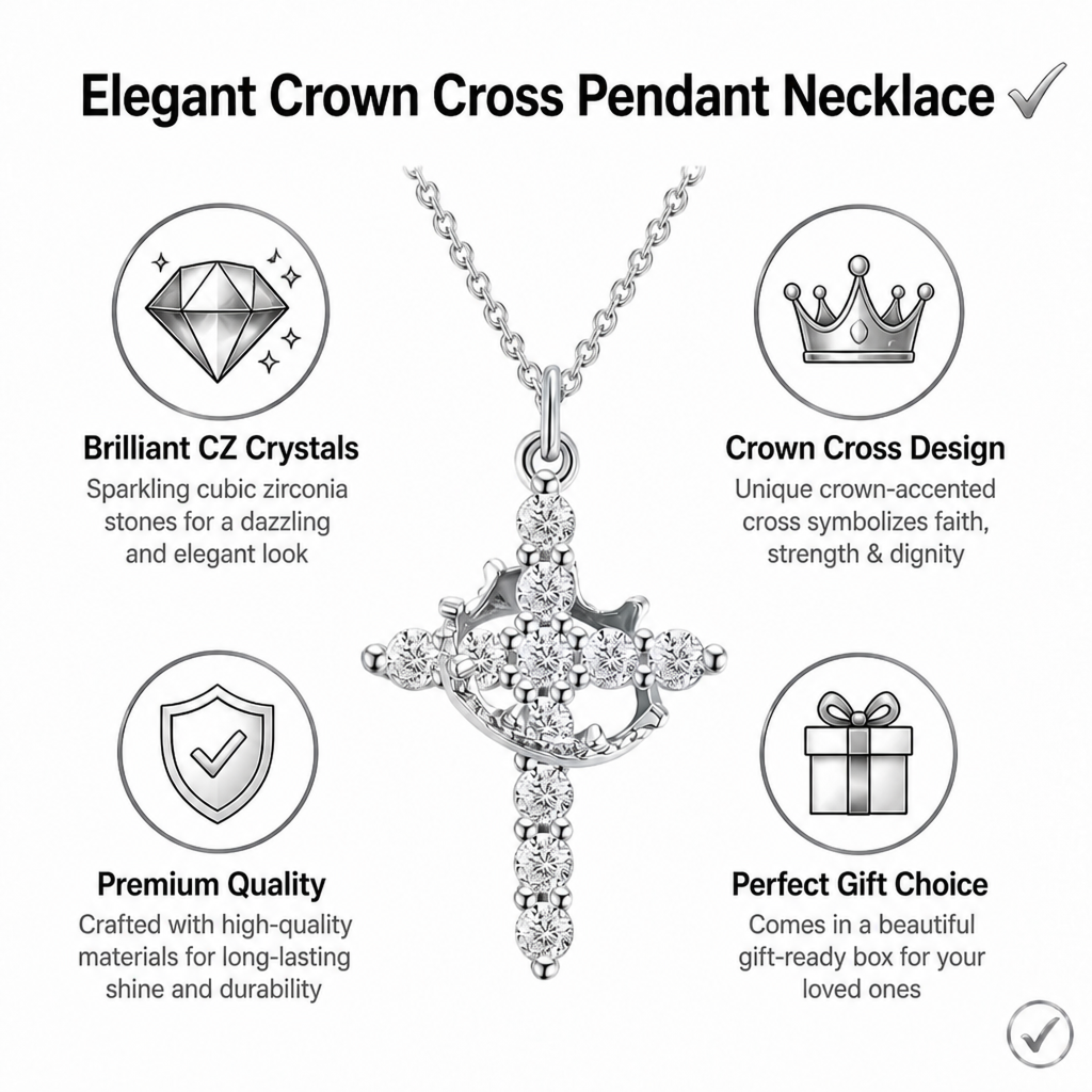 elegant crown cross pendant necklace silver plated brass dainty cz faith jewelry for daily wear special occasion gift