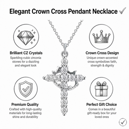 Elegant Crown Cross Pendant Necklace Silver Plated Brass Dainty CZ Faith Jewelry for Daily Wear Special Occasion Gift