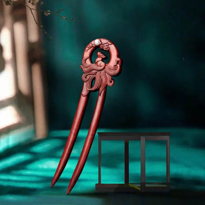 Red Sandalwood Ethnic - style Hairpin, Double - carved for Vintage & Daily Styling - STAR8S