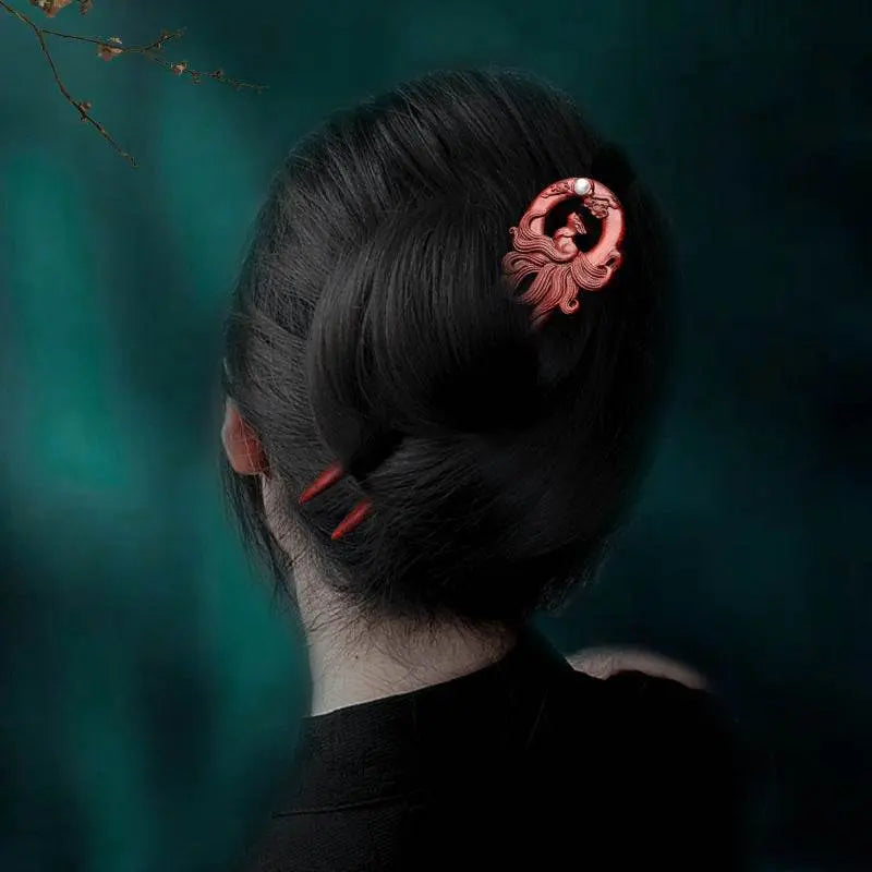 red sandalwood ethnic - style hairpin, double - carved for vintage & daily styling - star8s