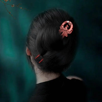 Red Sandalwood Ethnic - style Hairpin, Double - carved for Vintage & Daily Styling - STAR8S