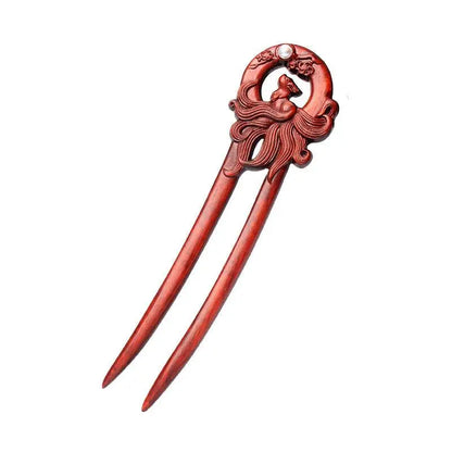 Red Sandalwood Ethnic - style Hairpin, Double - carved for Vintage & Daily Styling - STAR8S