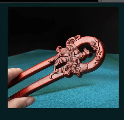 Red Sandalwood Ethnic - style Hairpin, Double - carved for Vintage & Daily Styling - STAR8S