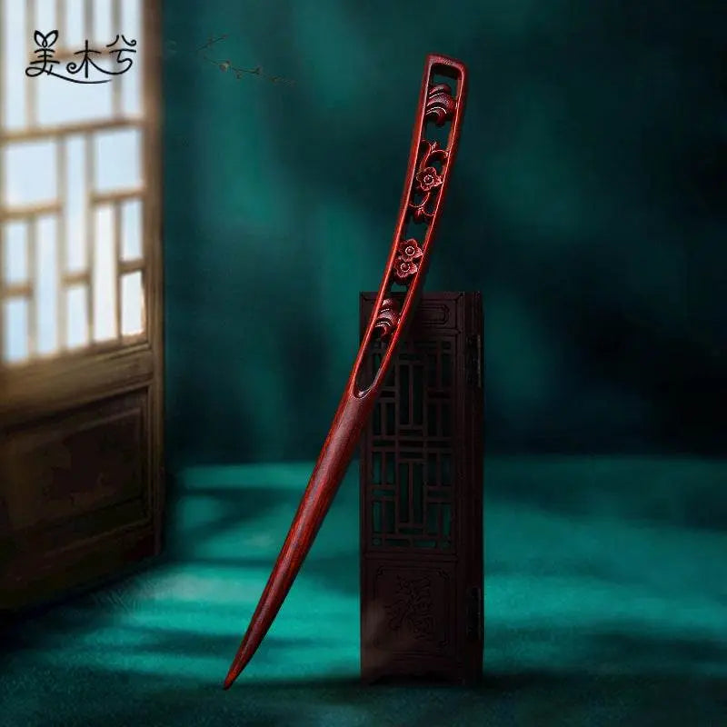 red sandalwood hand - carved tassel hairpin for vintage style - star8s