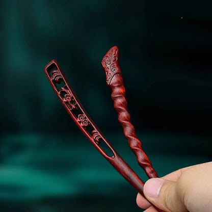Red Sandalwood Hand - Carved Tassel Hairpin for Vintage Style - STAR8S