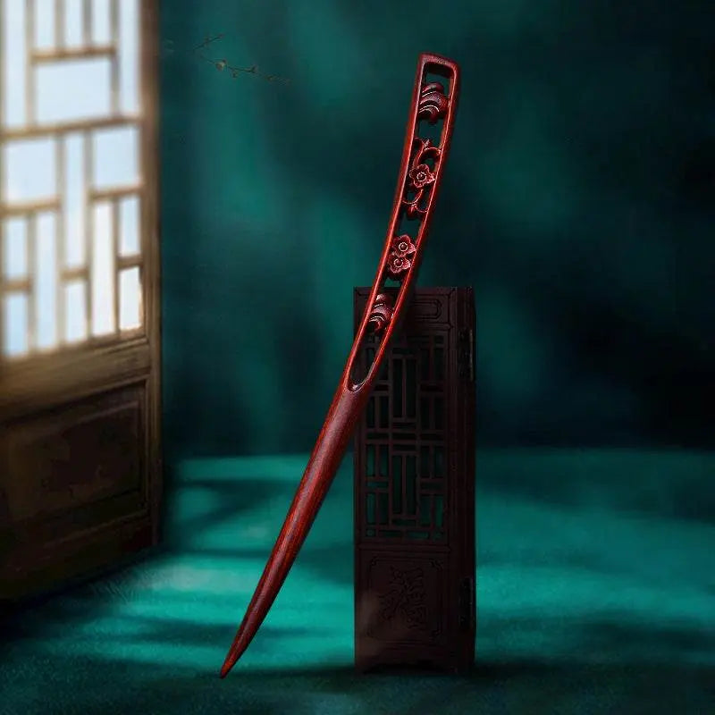 red sandalwood hand - carved tassel hairpin for vintage style - star8s