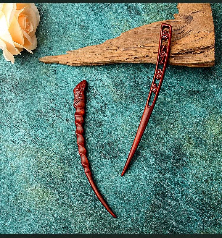 Red Sandalwood Hand - Carved Tassel Hairpin for Vintage Style - STAR8S