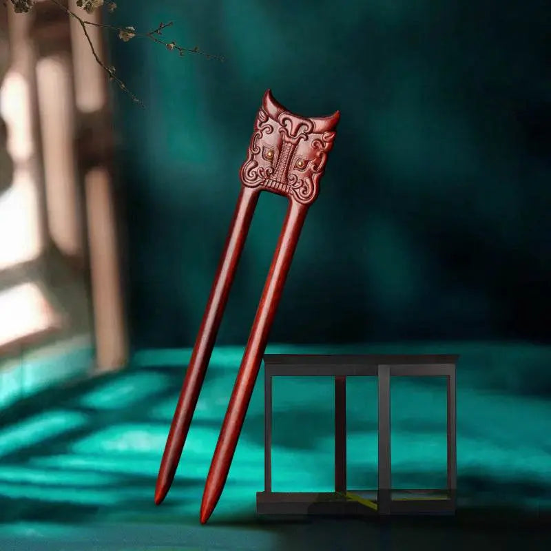 red sandalwood handmade u - shaped hairpin, stylish for bun & vintage look - star8s