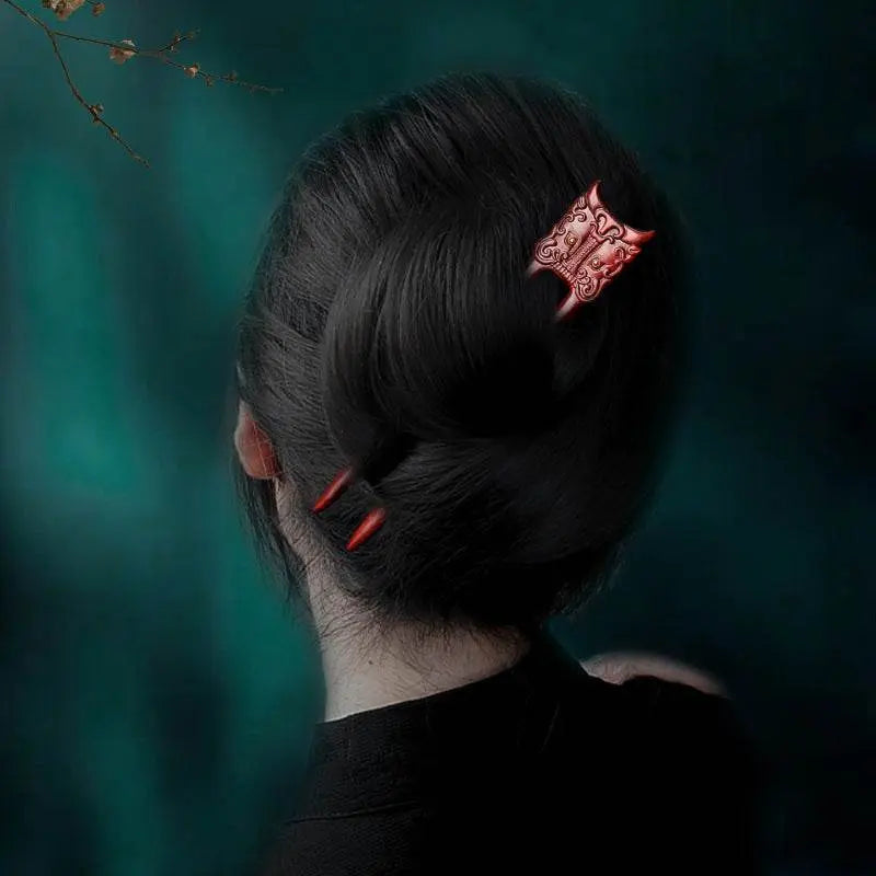 red sandalwood handmade u - shaped hairpin, stylish for bun & vintage look - star8s