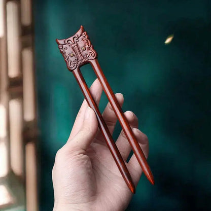 Red Sandalwood Handmade U - shaped Hairpin, Stylish for Bun & Vintage Look - STAR8S