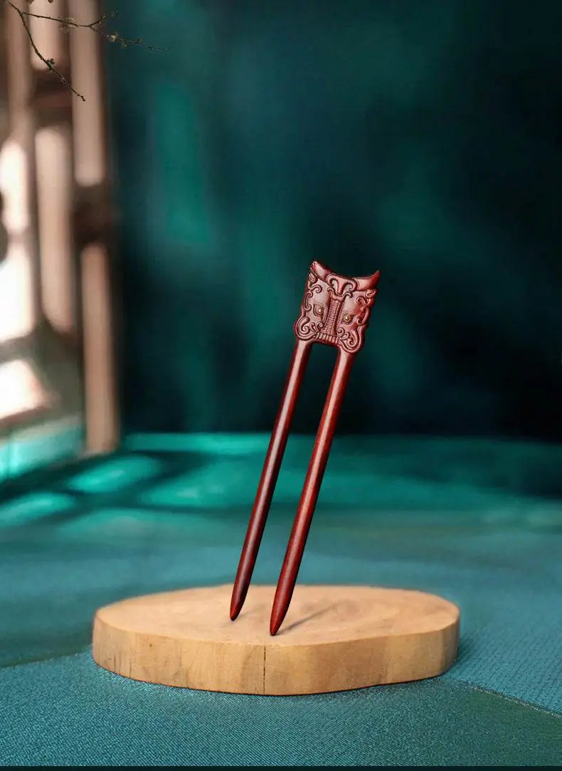 red sandalwood handmade u - shaped hairpin, stylish for bun & vintage look - star8s