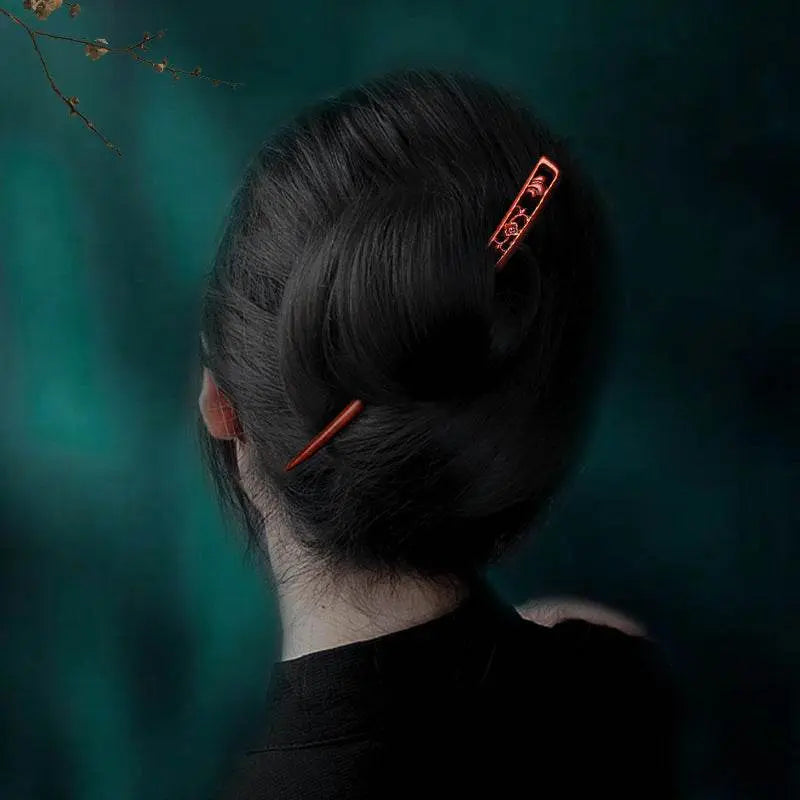 red sandalwood vintage hairpin for stylish bun & costume matching - star8s