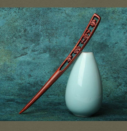 Red Sandalwood Vintage Hairpin for Stylish Bun & Costume Matching - STAR8S