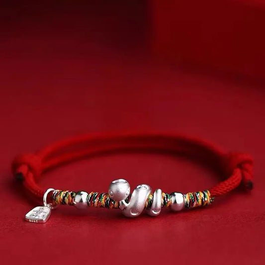 Red String Bracelet 2025 Snake Animal Year 999 Silver Braided - STAR8S - STAR8S