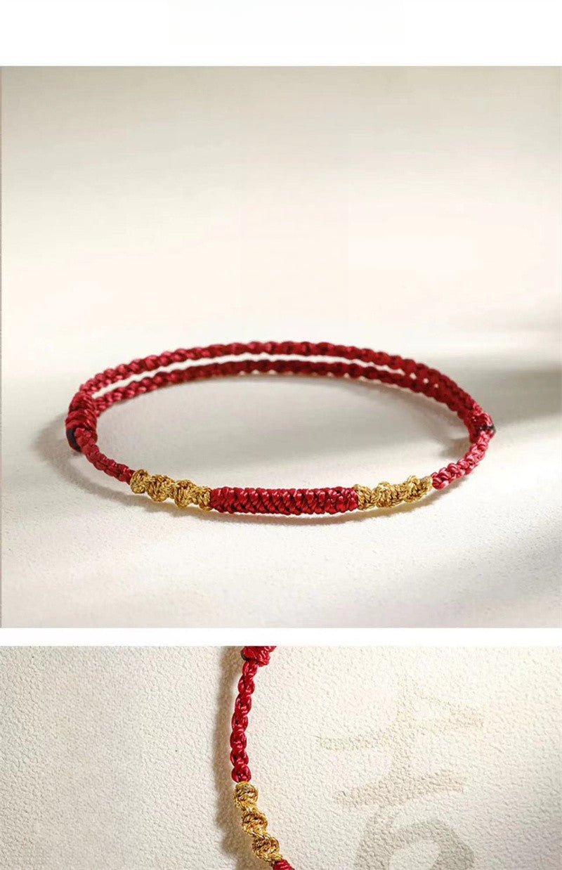 red string bracelet - handwoven dragon knot & vajra knot - couple’s gift, handmade, traditional lucky bracelet - star8s