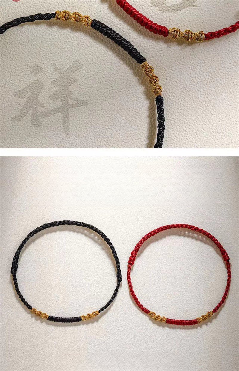 red string bracelet - handwoven dragon knot & vajra knot - couple’s gift, handmade, traditional lucky bracelet - star8s