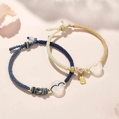 Qixi White Agate Safety Buckle Bracelet, National - style Couple Woven Jewelry - STAR8S