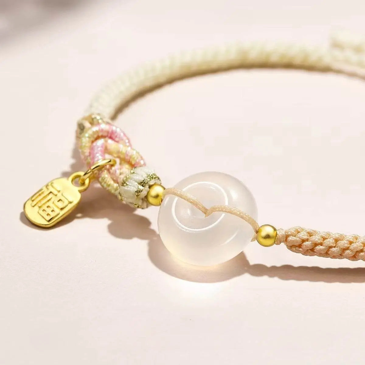 Qixi White Agate Safety Buckle Bracelet, National - style Couple Woven Jewelry - STAR8S