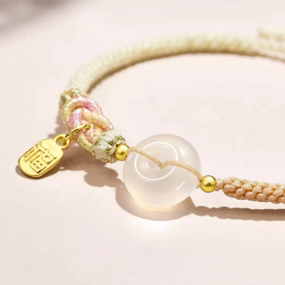 Qixi White Agate Safety Buckle Bracelet, National - style Couple Woven Jewelry - STAR8S