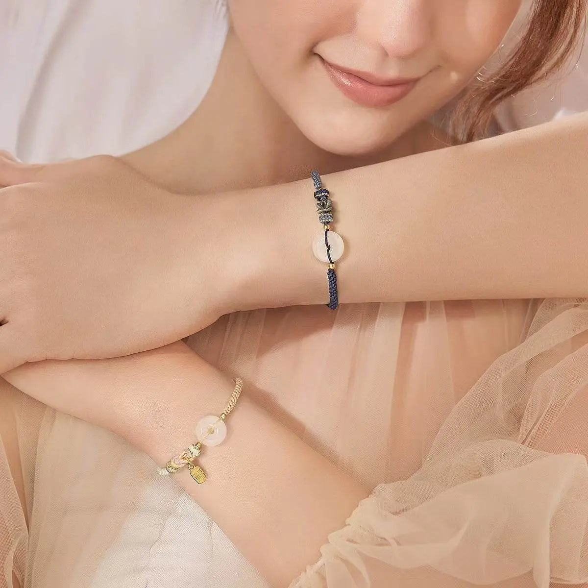 Qixi White Agate Safety Buckle Bracelet, National - style Couple Woven Jewelry - STAR8S