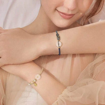 Qixi White Agate Safety Buckle Bracelet, National - style Couple Woven Jewelry - STAR8S