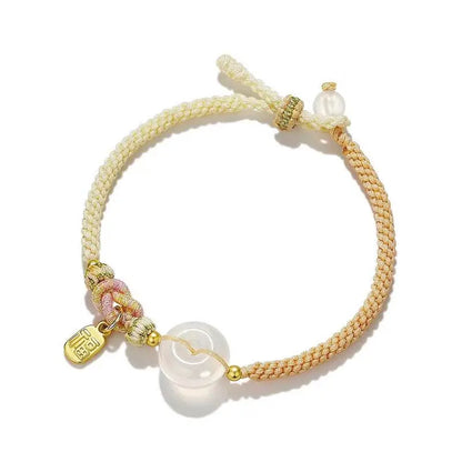Qixi White Agate Safety Buckle Bracelet, National - style Couple Woven Jewelry - STAR8S