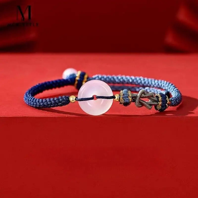 qixi white agate safety buckle bracelet, national - style couple woven jewelry - star8s