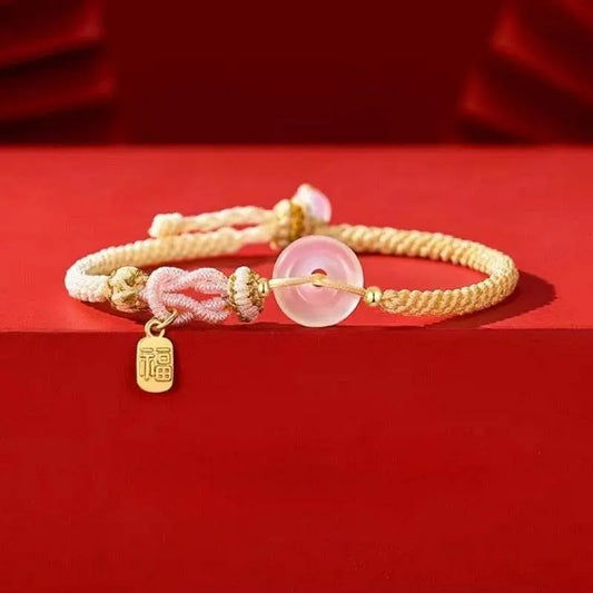 Qixi White Agate Safety Buckle Bracelet, National - style Couple Woven Jewelry - STAR8S