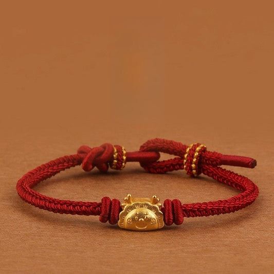 Red String Bracelet with Gold Dragon Charm – Adjustable Handwoven Bracelet for Good Luck & Prosperity - STAR8S
