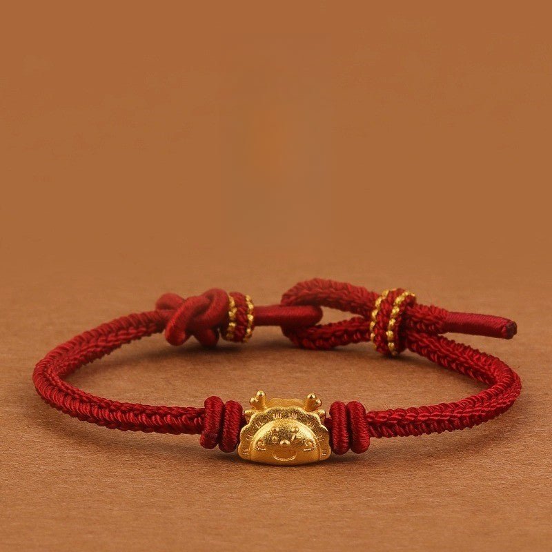 red string bracelet with gold dragon charm – adjustable handwoven bracelet for good luck & prosperity - star8s