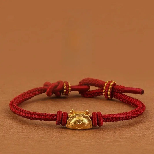 Red String Bracelet with Gold Dragon Charm – Adjustable Handwoven Bracelet for Good Luck & Prosperity - STAR8S