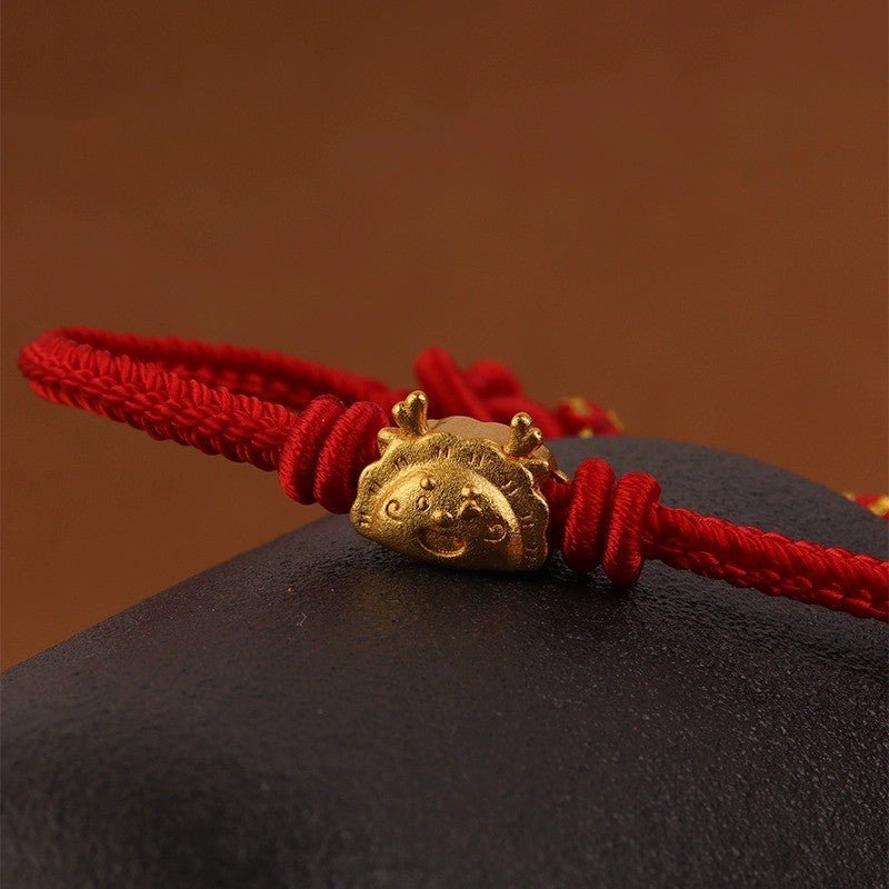 red string bracelet with gold dragon charm – adjustable handwoven bracelet for good luck & prosperity - star8s