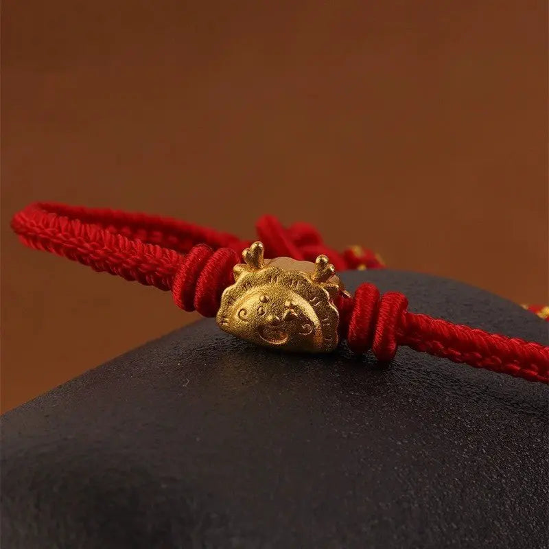 Red String Bracelet with Gold Dragon Charm – Adjustable Handwoven Bracelet for Good Luck & Prosperity - STAR8S