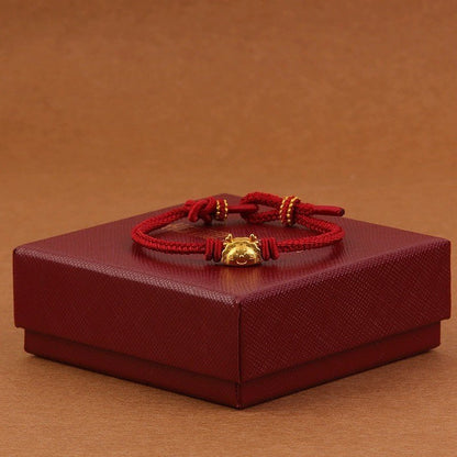 Red String Bracelet with Gold Dragon Charm – Adjustable Handwoven Bracelet for Good Luck & Prosperity - STAR8S