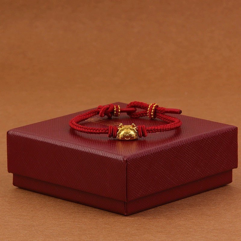 red string bracelet with gold dragon charm – adjustable handwoven bracelet for good luck & prosperity - star8s