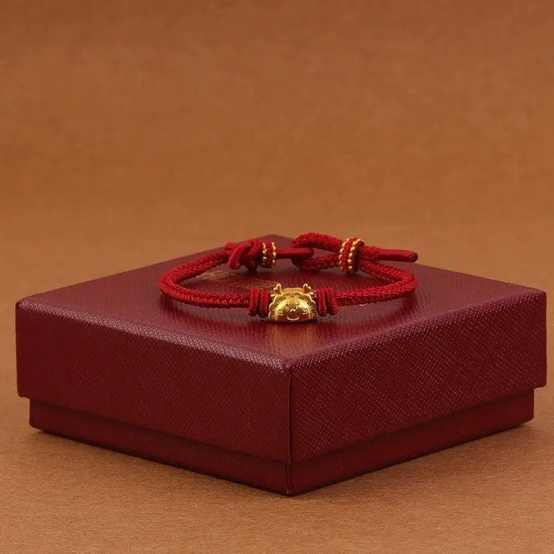 red string bracelet with gold dragon charm – adjustable handwoven bracelet for good luck & prosperity - star8s