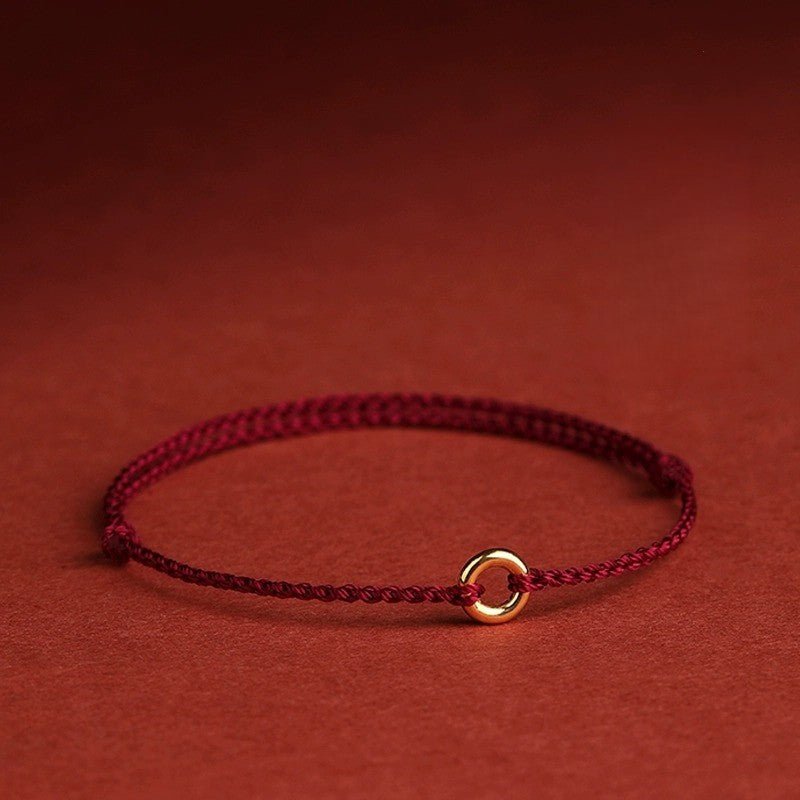 red string bracelet with gold ring - adjustable knot bracelet for protection and good fortune - star8s