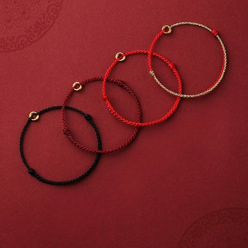 Red String Bracelet with Gold Ring - Adjustable Knot Bracelet for Protection and Good Fortune - STAR8S