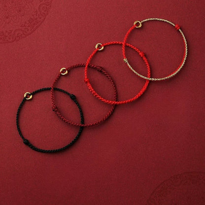 Red String Bracelet with Gold Ring - Adjustable Knot Bracelet for Protection and Good Fortune - STAR8S
