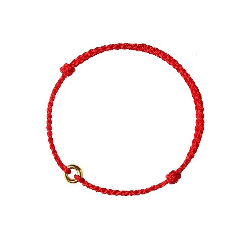 Red String Bracelet with Gold Ring - Adjustable Knot Bracelet for Protection and Good Fortune - STAR8S