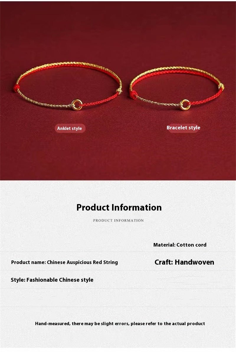 red string bracelet with gold ring - adjustable knot bracelet for protection and good fortune - star8s