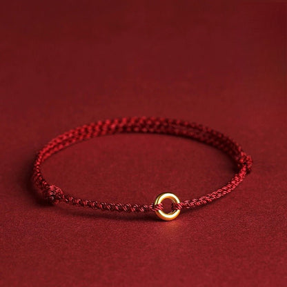 Red String Bracelet with Gold Ring - Adjustable Knot Bracelet for Protection and Good Fortune - STAR8S