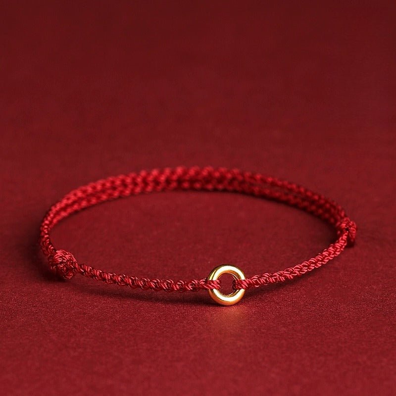 Red String Bracelet with Gold Ring - Adjustable Knot Bracelet for Protection and Good Fortune - STAR8S